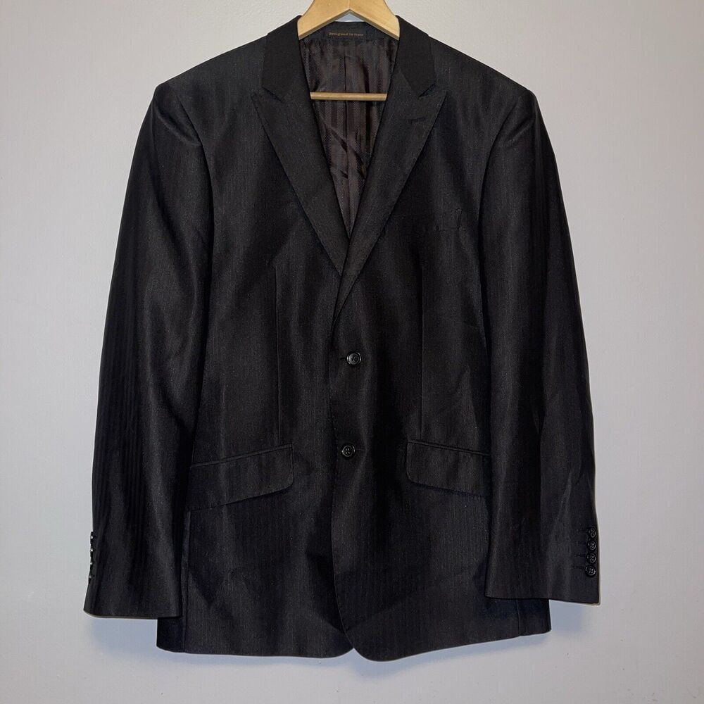 Vinci Suit Jacket Men's 42R Blazer Black Pinstripe Sport Coat Designed in Italy